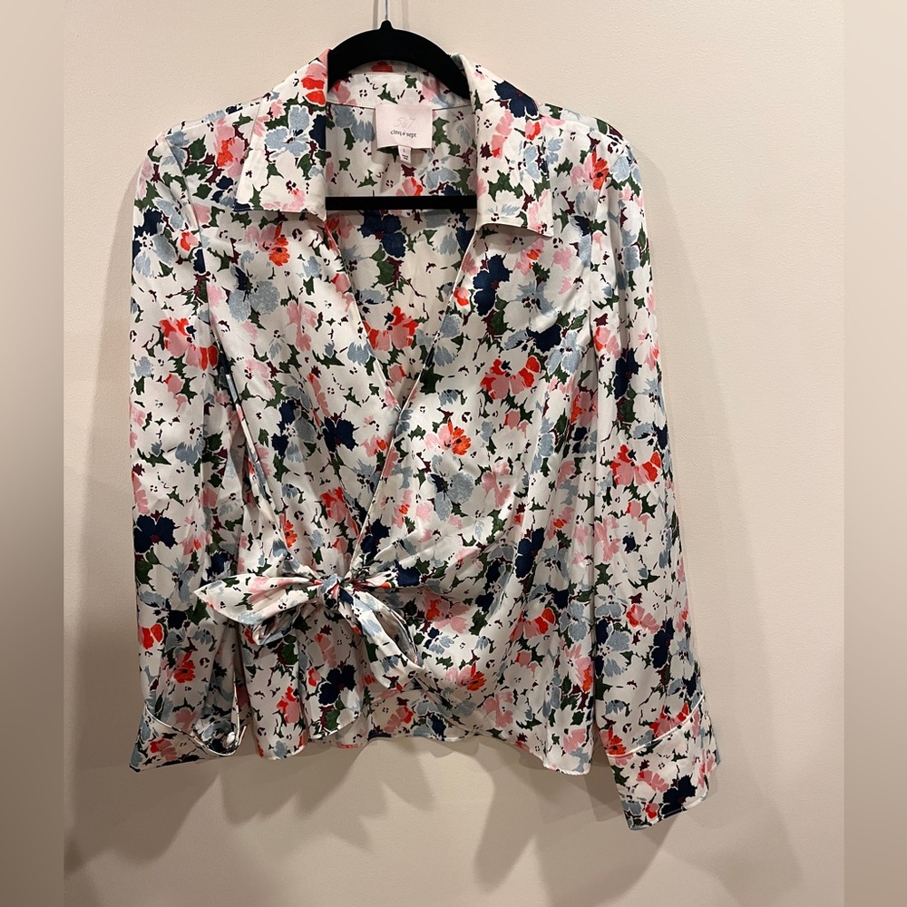 Cinq a Sept Floral Tie-Front Blouse Size L